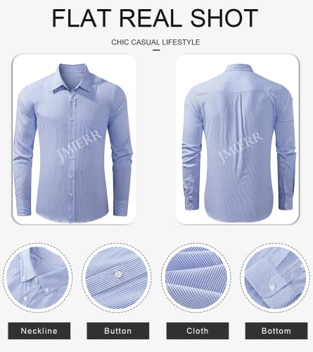 JMIERR Mens Slim Fit Casual Button Down Dress Shirts Pinpoint Stripe Long Sleeve Fall Shirt US 43(L),Blue