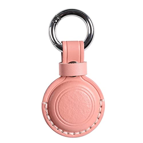 KEEPXYZ Genuine Leather Airtag Holder Suitable for Apple Airtag Keychain Leather, Small Air Tag Holder with Key Rings, Protective Airtag Case Cover Accessories - Pink V1.0