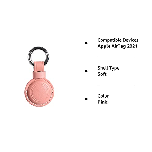 KEEPXYZ Genuine Leather Airtag Holder Suitable for Apple Airtag Keychain Leather, Small Air Tag Holder with Key Rings, Protective Airtag Case Cover Accessories - Pink V1.0