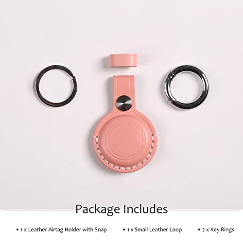 KEEPXYZ Genuine Leather Airtag Holder Suitable for Apple Airtag Keychain Leather, Small Air Tag Holder with Key Rings, Protective Airtag Case Cover Accessories - Pink V1.0