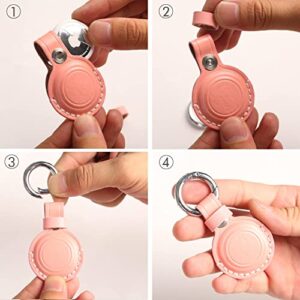 KEEPXYZ Genuine Leather Airtag Holder Suitable for Apple Airtag Keychain Leather, Small Air Tag Holder with Key Rings, Protective Airtag Case Cover Accessories - Pink V1.0