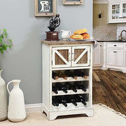 LuxenHome 31" Rustic Wine Cabinet, Natural Wood Wine Bar Cabinet, Farmshouse Corner Wine Rack, Wine Shelf with Vine Glass Storage Space for Livingroom Kitchen Dining Room