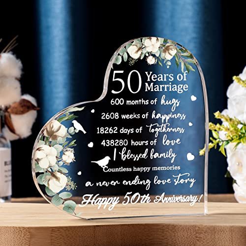 Wedding Gift for Her Years of Marriage Gift Happy Anniversary Present for Woman Acrylic Heart Marriage Keepsake for Wife Husband Girlfriend Boyfriend (50th Style)