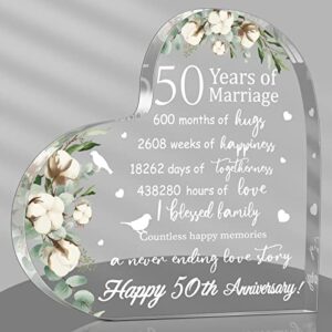 wedding gift for her years of marriage gift happy anniversary present for woman acrylic heart marriage keepsake for wife husband girlfriend boyfriend (50th style)