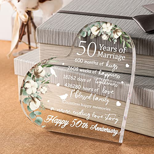 Wedding Gift for Her Years of Marriage Gift Happy Anniversary Present for Woman Acrylic Heart Marriage Keepsake for Wife Husband Girlfriend Boyfriend (50th Style)