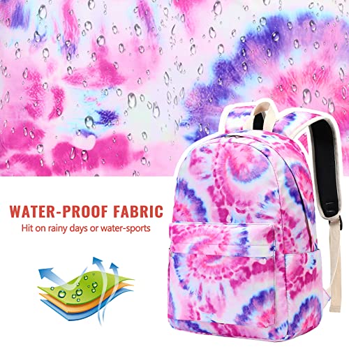 LEDAOU Backpack for Girls School Bag Kids Bookbag Teen Backpack Set Daypack with Lunch Bag and Pencil Case (Tie Dye Pink Purple)