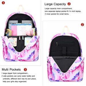 LEDAOU Backpack for Girls School Bag Kids Bookbag Teen Backpack Set Daypack with Lunch Bag and Pencil Case (Tie Dye Pink Purple)