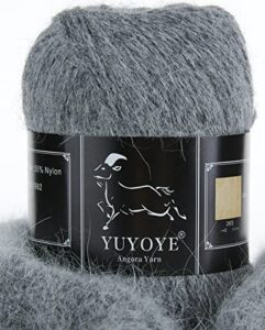 yuyoye angora wool yarn for crochet and knitting, super soft warm knitting yarn luxurious fluffy yarn (09-grey)