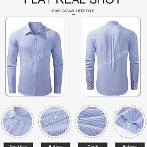 Renaowin Mens Dress Shirt with Front Pocket Regular Fit Pinpoint Stripe Button Down Long Sleeve Shirts US 40(M) Sky Blue