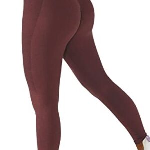 QINSEN Womens 4 Way Stretch Yoga Leggings Seamless High Waisted Workout Fitness Pants Wine L