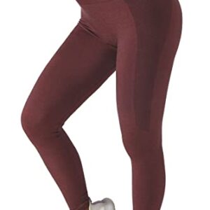 QINSEN Womens 4 Way Stretch Yoga Leggings Seamless High Waisted Workout Fitness Pants Wine L