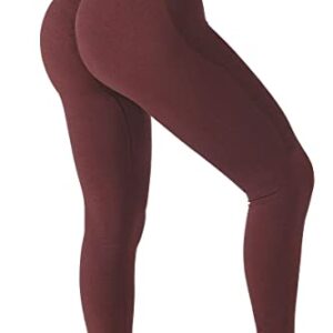 QINSEN Womens 4 Way Stretch Yoga Leggings Seamless High Waisted Workout Fitness Pants Wine L