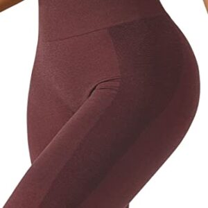 QINSEN Womens 4 Way Stretch Yoga Leggings Seamless High Waisted Workout Fitness Pants Wine L