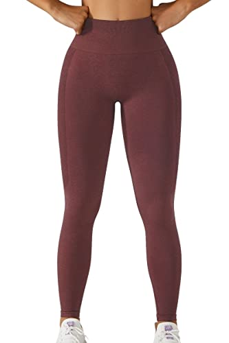 QINSEN Womens 4 Way Stretch Yoga Leggings Seamless High Waisted Workout Fitness Pants Wine L