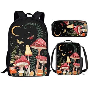 zfrxign mushroom backpack set with lunch box and pencil case butterfly school bag moon star rucksack casual daypack girls knapsack set of 3 pack
