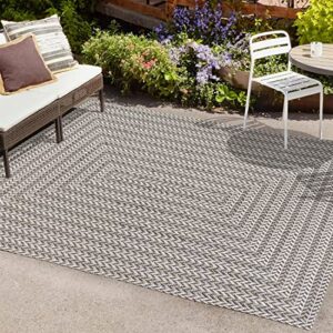 jonathan y smb206b-4 chevron modern concentric squares braided indoor outdoor area-rug, farmhouse, traditional easy-clean,bedroom,kitchen,backyard,patio,non shedding, black/light gray, 4 x 6