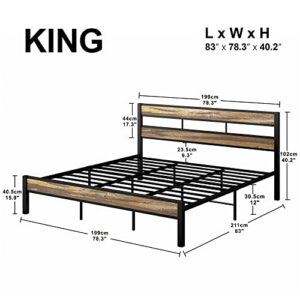 LIKIMIO King Bed Frame and Headboard, Easy Assembly, Noise-Free, No Box Spring Needed, Heavy Strong Metal Support Frames, Double-Row Support Bars, Rustic Brown