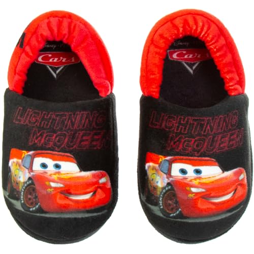 Disney Boys' Pixar Cars Slippers - Plush Lightning McQueen Slippers (Toddler/Boy), Size 7-8 Toddler, Red And Black