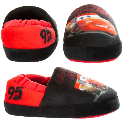 Disney Boys' Pixar Cars Slippers - Plush Lightning McQueen Slippers (Toddler/Boy), Size 7-8 Toddler, Red And Black