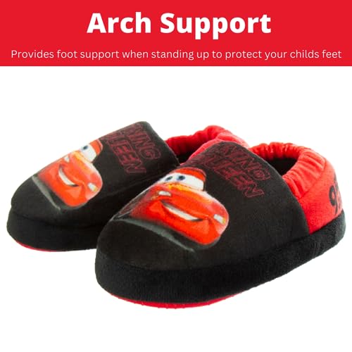 Disney Boys' Pixar Cars Slippers - Plush Lightning McQueen Slippers (Toddler/Boy), Size 7-8 Toddler, Red And Black