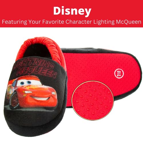 Disney Boys' Pixar Cars Slippers - Plush Lightning McQueen Slippers (Toddler/Boy), Size 7-8 Toddler, Red And Black