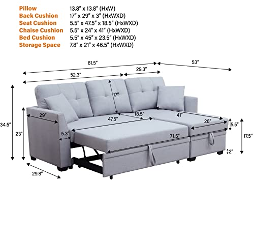 Apartment Sleeper Sofa with Chaise Storage Easy Pull Out Full Sized Bed with Removable Cushions Perfect for Bedroom Livingroom and Office Spaces