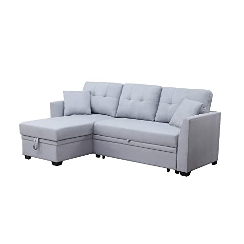 Apartment Sleeper Sofa with Chaise Storage Easy Pull Out Full Sized Bed with Removable Cushions Perfect for Bedroom Livingroom and Office Spaces