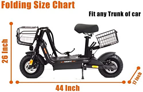 Soumye 48V 500W 13AH Folding Electric Scooters E-Scooter 10" Fat Tire Lithium-ion Battery e-Bike Electric Bicycle(Black) for Adults