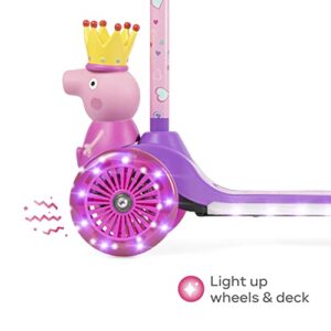 Peppa Pig Kick Scooter for Kids, Self-Balancing 3 Wheeled Light Up Scooter with Extra Wide Anti-Slip Deck, Rear Brake, Lean to Steer, Lightweight Design, for Kids 3 and up, 75 LB Limit