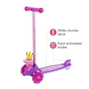 Peppa Pig Kick Scooter for Kids, Self-Balancing 3 Wheeled Light Up Scooter with Extra Wide Anti-Slip Deck, Rear Brake, Lean to Steer, Lightweight Design, for Kids 3 and up, 75 LB Limit