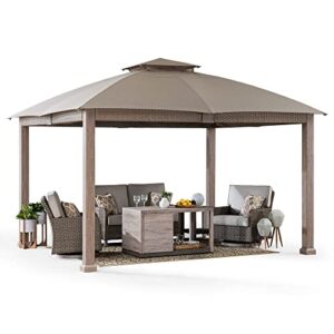 sunjoy 11 ft. x 13 ft. gazebo with sunbrella shade fabric canopy roof, outdoor patio steel frame 2-tier soft top gazebo with all aluminum posts,5 years non-fading