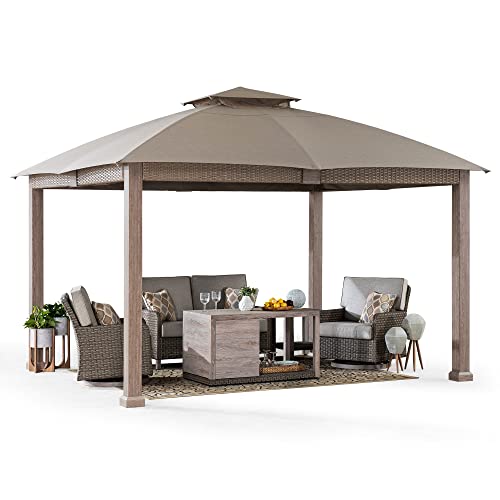 Sunjoy 11 ft. x 13 ft. Gazebo with Sunbrella Shade Fabric Canopy Roof, Outdoor Patio Steel Frame 2-Tier Soft Top Gazebo with All Aluminum Posts,5 Years Non-Fading