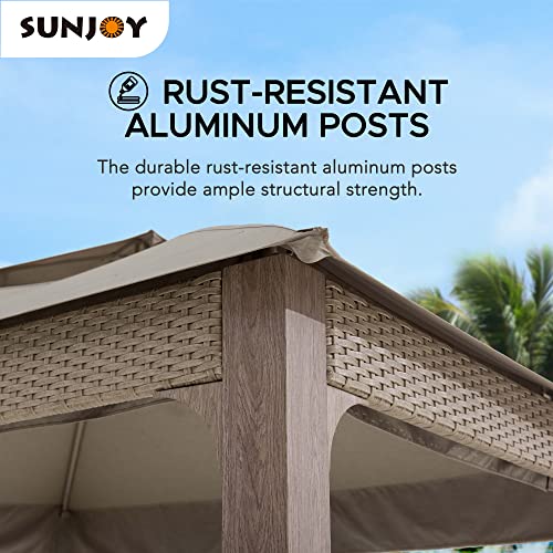 Sunjoy 11 ft. x 13 ft. Gazebo with Sunbrella Shade Fabric Canopy Roof, Outdoor Patio Steel Frame 2-Tier Soft Top Gazebo with All Aluminum Posts,5 Years Non-Fading