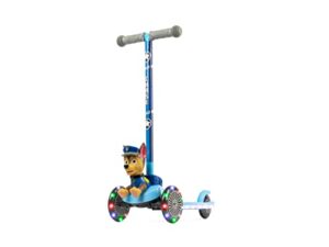 paw patrol chase kick scooter for kids, self-balancing 3 wheeled light up scooter with extra wide anti-slip deck, rear brake, lean to steer, lightweight design, for kids 3 and up, 75 lb limit