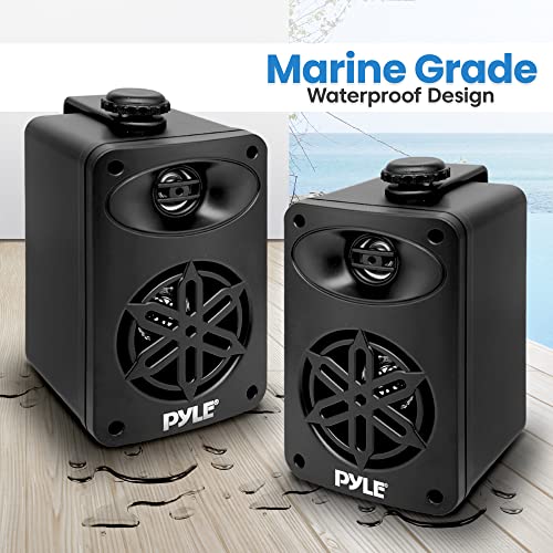 PyleUsa Bluetooth Indoor Outdoor Speakers Pair - 200 Watt Dual Waterproof 3.5” 2-Way Full Range Speaker System w/ 1/2” High Compliance Polymer Tweeter - Home, Boat, Patio, Poolside - PDWRBT36BK,Black