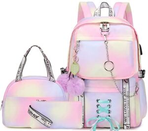 spotted tiger school backpack for girls backpack with lunch box aesthetic backpack for teen girl backpack school bag bookbag (pink)