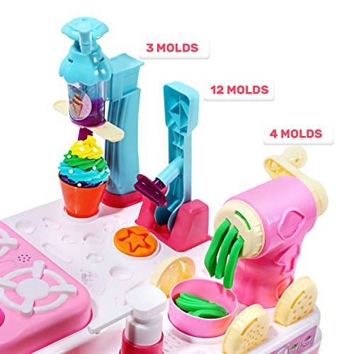 Dough Sets Dough Tools Kit Kitchen Creations Ice Cream Maker Machine with Sound and Light (8 Color Dough Included)