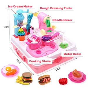 Dough Sets Dough Tools Kit Kitchen Creations Ice Cream Maker Machine with Sound and Light (8 Color Dough Included)