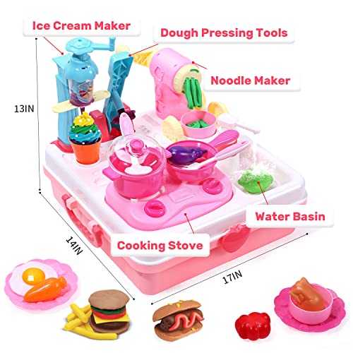 Dough Sets Dough Tools Kit Kitchen Creations Ice Cream Maker Machine with Sound and Light (8 Color Dough Included)