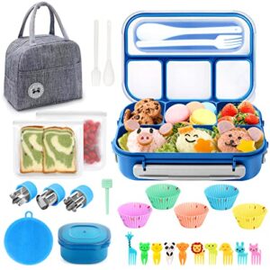 27pcs bento box kids,xianke lunch box kit,1300ml container for kids/adult/toddler,durable leak-proof 4 compartments box with spoon fork bag accessories,microwave dishwasher freezer safe,bpa-fre