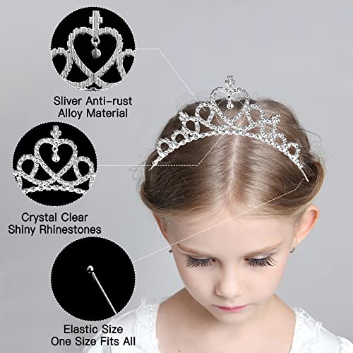 Makone 2 Pieces Girls Crystal Tiara Silver Princess Crown Bendable Adjustable Headband Ultralight Hair Accessories for Birthday Party Wedding Photograph