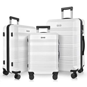 gigabitbest luggage sets clearance spinner wheels suitcase 3 piece set pc+abs with tsa lock carry on hardshell lightweight 20in 24in 28in, white