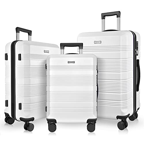 GigabitBest Luggage Sets Clearance Spinner Wheels Suitcase 3 Piece Set PC+ABS with TSA Lock Carry on Hardshell Lightweight 20in 24in 28in, White