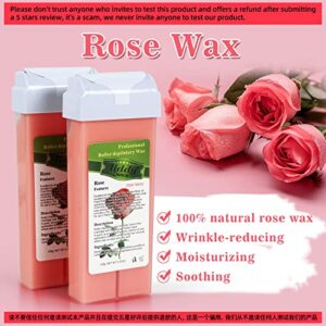 Roll On Wax Kit for Hair Removal, Rose Soft Wax Roller Kit for Women Men Waxing with 100 Wax Strips + 10 Pre Clean Wipes and 20 After Oil Bag, Depilatory Wax Warmer for Sensitive Skin at Home