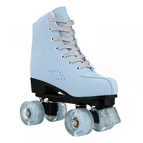 Roller Skates for Women, Shiny High-top PU Leather Roller Skates, Four Wheels Pure Sky-Blue Roller Skates for Girls Beginner Indoor Outdoor (41)