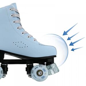 Roller Skates for Women, Shiny High-top PU Leather Roller Skates, Four Wheels Pure Sky-Blue Roller Skates for Girls Beginner Indoor Outdoor (41)