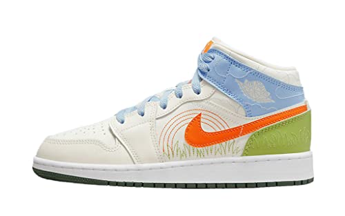 Jordan Boy's Air Jordan 1 Mid SE (Big Kid) Sail/Safety Orange/Psychic Blue 4 Big Kid M