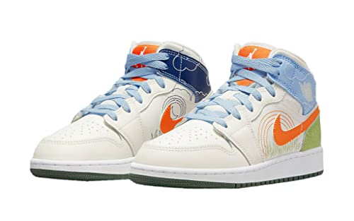 Jordan Boy's Air Jordan 1 Mid SE (Big Kid) Sail/Safety Orange/Psychic Blue 4 Big Kid M