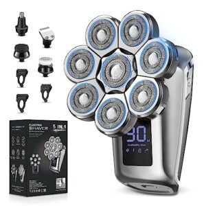 8d electric head shaver for bald men, upgrade 6-in-1 floating head shaver for mens, waterproof wet/dry grooming kit(silver)