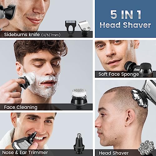 8D Electric Head Shaver for Bald Men, Upgrade 6-in-1 Floating Head Shaver for Mens, Waterproof Wet/Dry Grooming Kit(Silver)